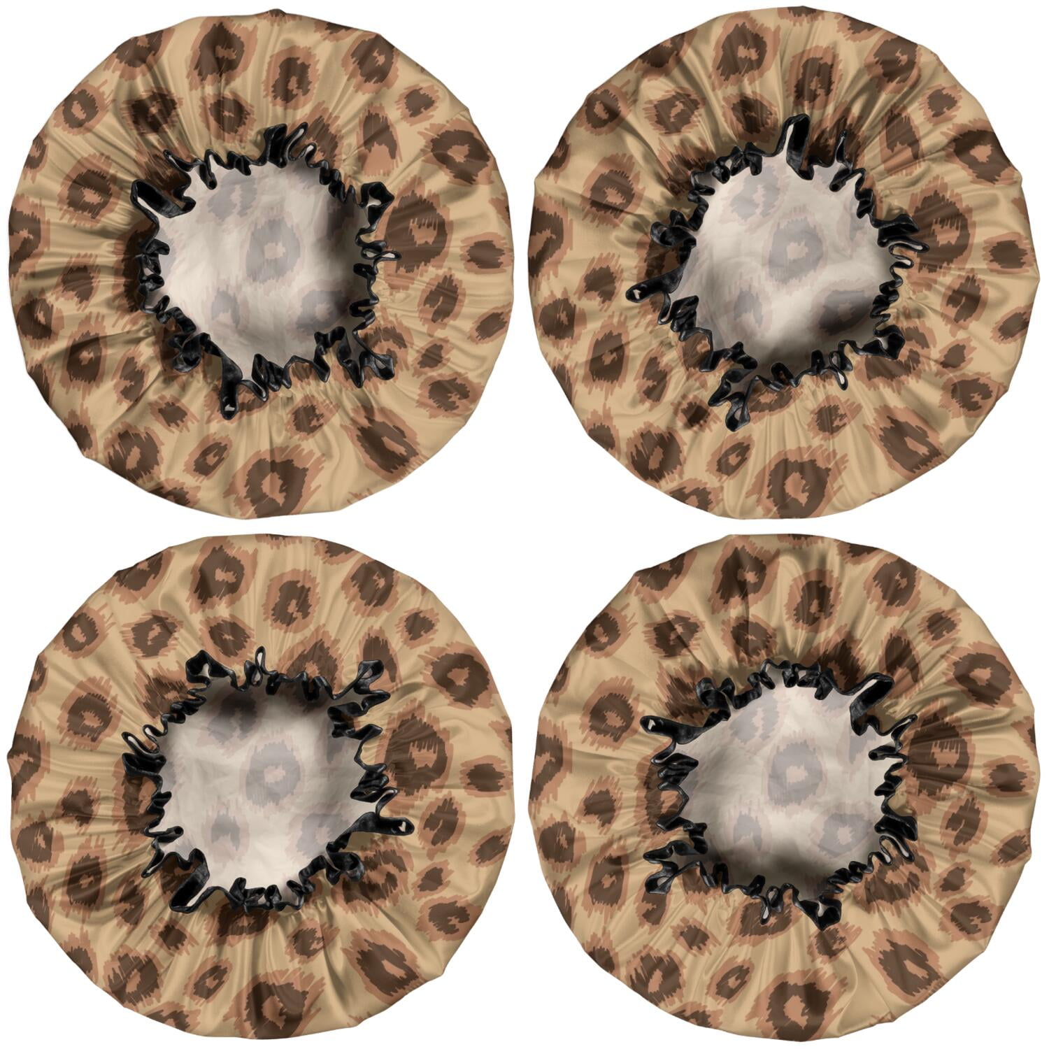 Shower Caps,Leopard Pattern Waterproof Shower Cap for Women 4 Pieces,Double Reusable Hair Cover for Shower PEVA Elastic Stretch Hem