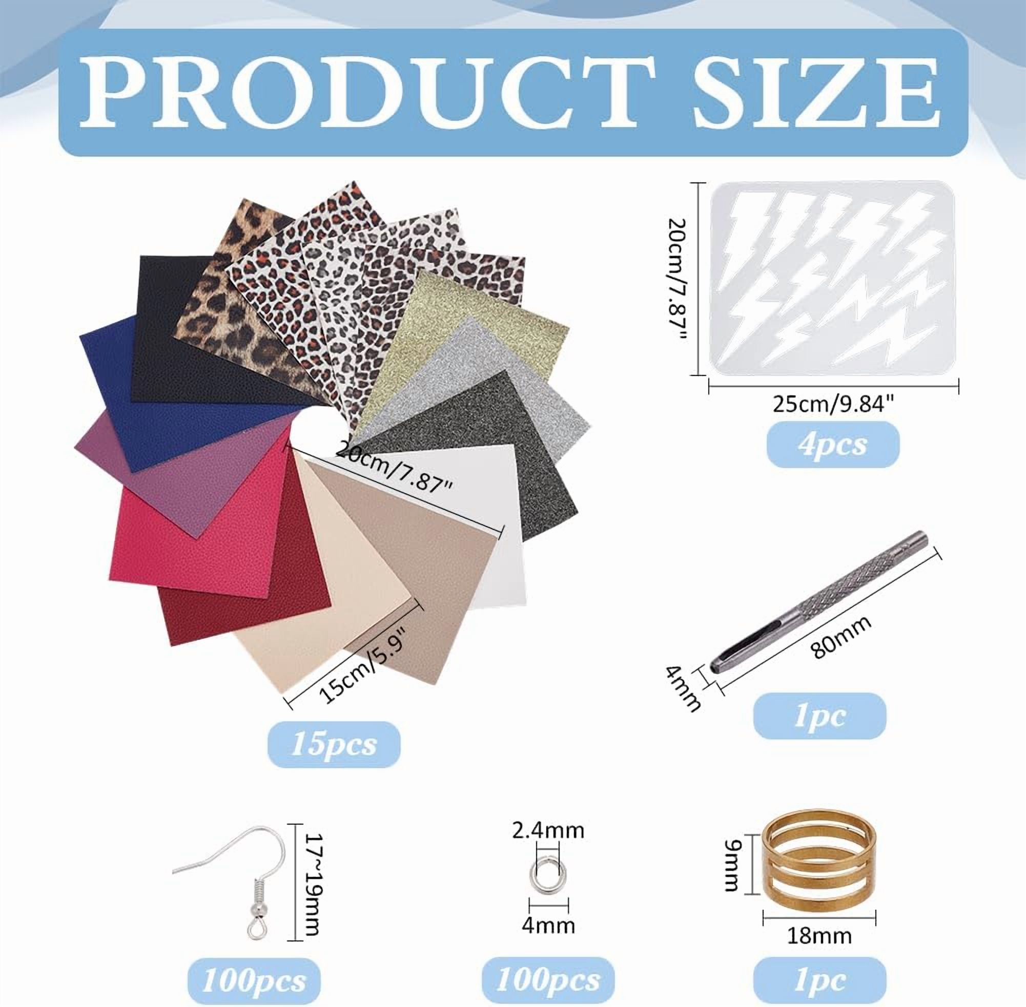 221Pcs Glitter Leather Earrings DIY Making Kit 15Pcs Leopard Printed and Glitter Sequins Leather Sheets 4Pcs Earrings Templates 200Pcs Jump Rings and Earring Hooks for DIY handcrafting