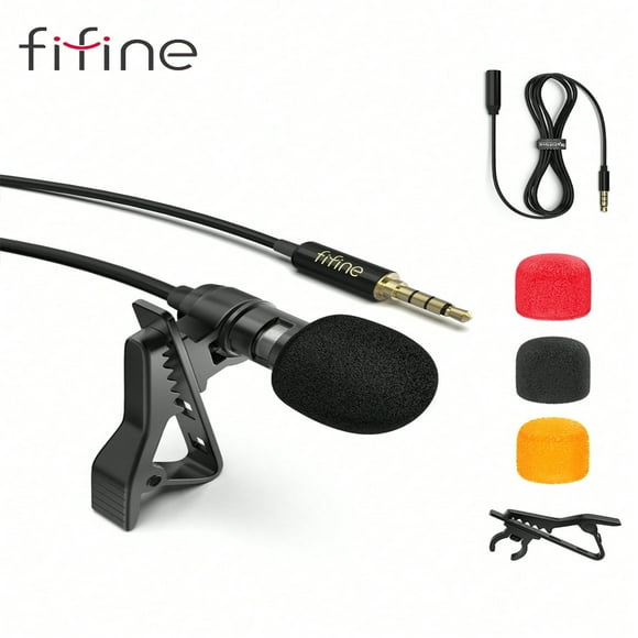 OUSITAID FIFINE Lavalier Lapel Microphone Compatible With Iphone Smartphone PC Computer Mini Clip-On 3.5mm Condenser Mic Kit For Recording Video Vlog Podcast Zoom Meeting With 79 Inch E