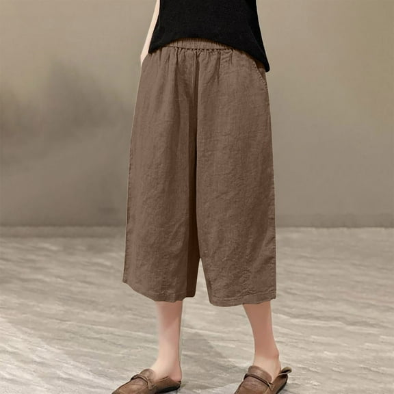 Wensltd Women's Casual Linen Shorts Pleated High Waist Wide Leg Summer Elastic Comfy Trendy Shorts