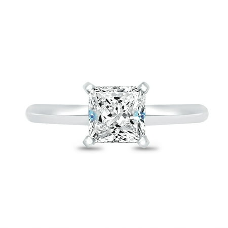 Solid 925 Sterling Silver Princess Cut Knife Edge Band Solitaire Engagement Ring CZ Cubic Zirconia 1.0ct. , Size