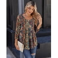 thumbnail image 4 of Zeagoo Womens Fall Fashion 3/4 Sleeve Round Neck Floral Ink Dot Tops Pleated Business Work Shirts, 4 of 6