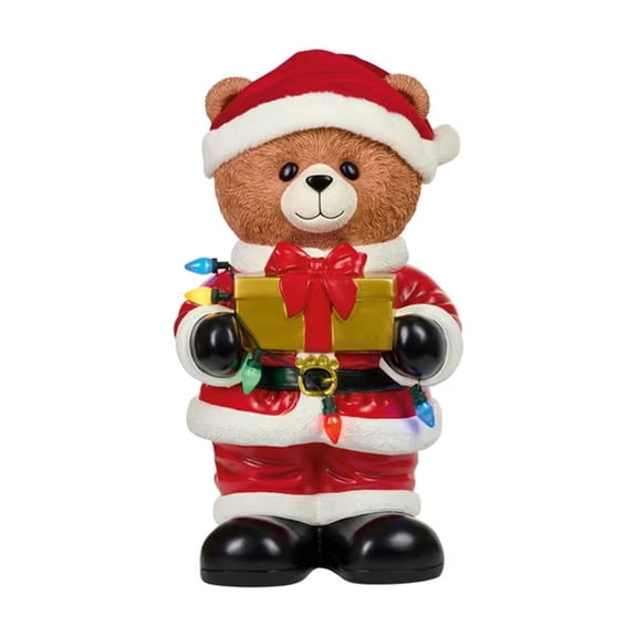 2026 Christmas Indoor Decoration Christmas Santa Teddy Bear Resin Figurine Christmas Bear Statue With Gift Colorful Light String Indoor Outdoor Christmas Holiday Decorations For Home