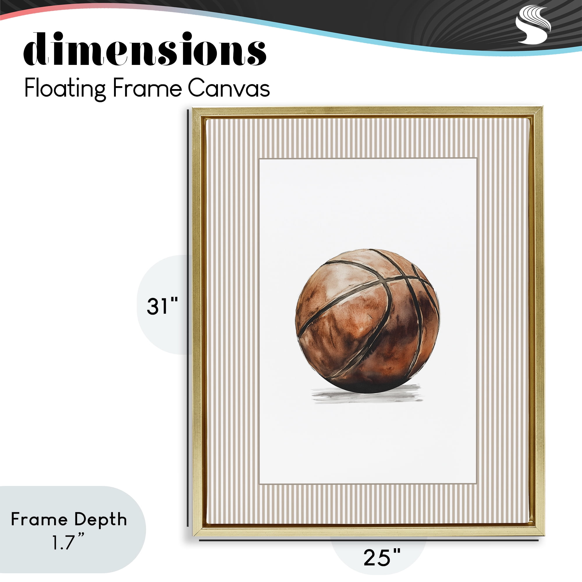 Stupell Industries Vintage Sports Basketball Gold Framed Floater Canvas Wall Art, design by Christine Simpson Art