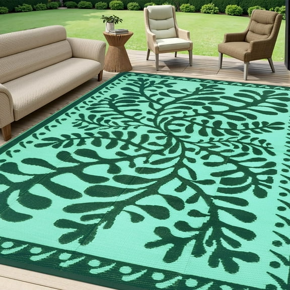 Anidaroel 8x10 Outdoor Rug for Patios Clearance, Waterproof Camping Rug for Outside RV, Reversible Plastic Straw Outside Rugs, Large Outdoor Area Rug for Garden, Camper(Green,8’x10’) C99
