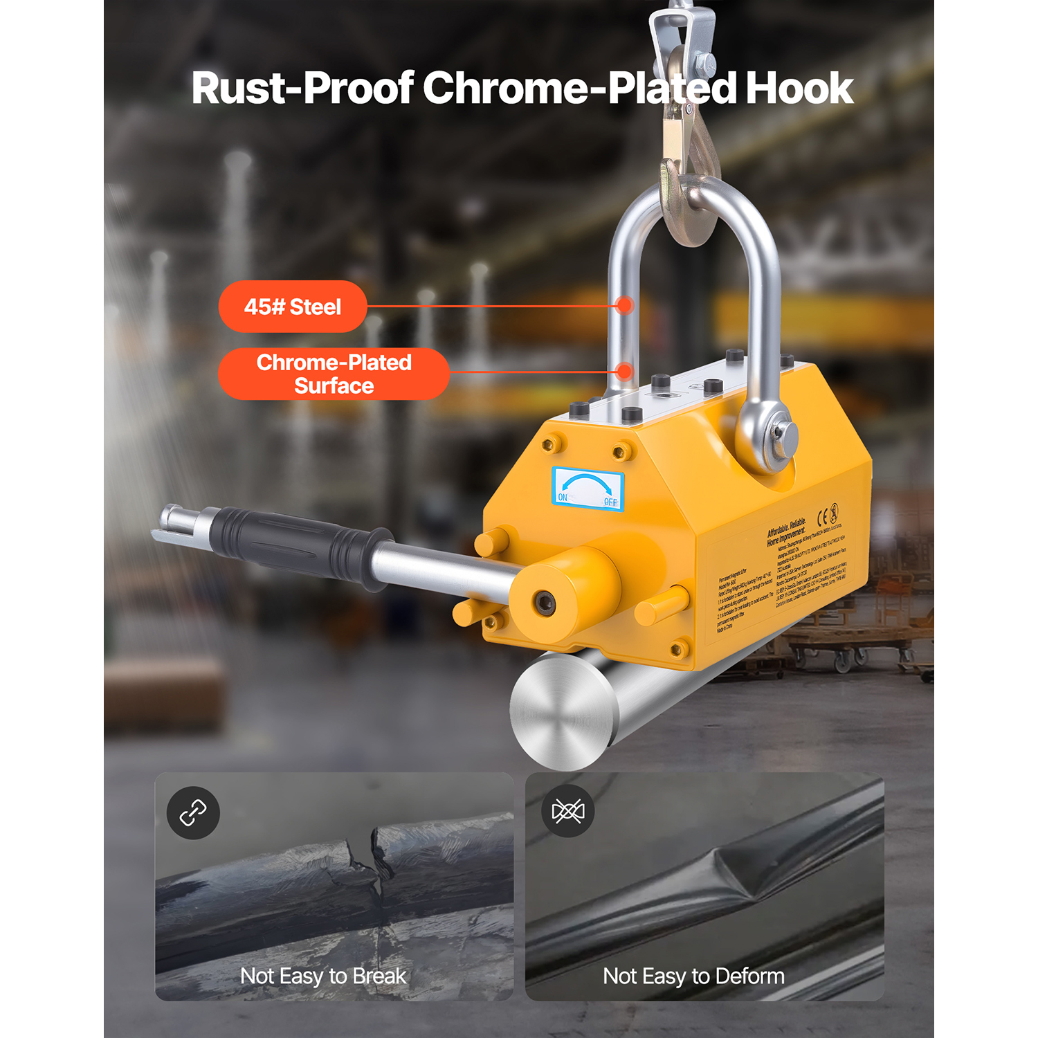 KFFKFF Permanent Magnetic Lifter, 1320 lbs Load Capacity,Durable N42 Neodymium Magnet with Release Handle and Steel Hook,Suitable for Shop Cranes and Hoists, Ideal for Lifting Steel Plates and Boards