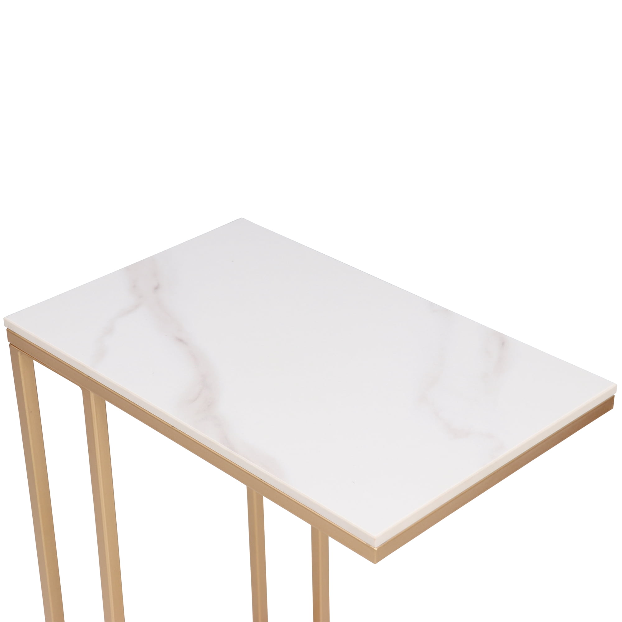 Abble White Marble Top C Table with Soft Gold Metal Base