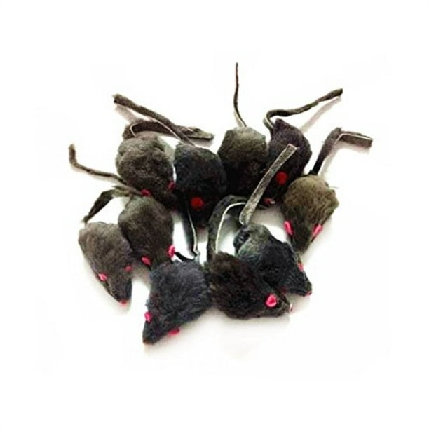 12 piece pack rattle furry mice cat toy realistic fur mice squeak toys