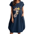 thumbnail image 1 of Pompotops Femmes Robe de Mode Femmes Casual Col Rond Imprimé Grande Taille Robe de Poche, 1 of 4