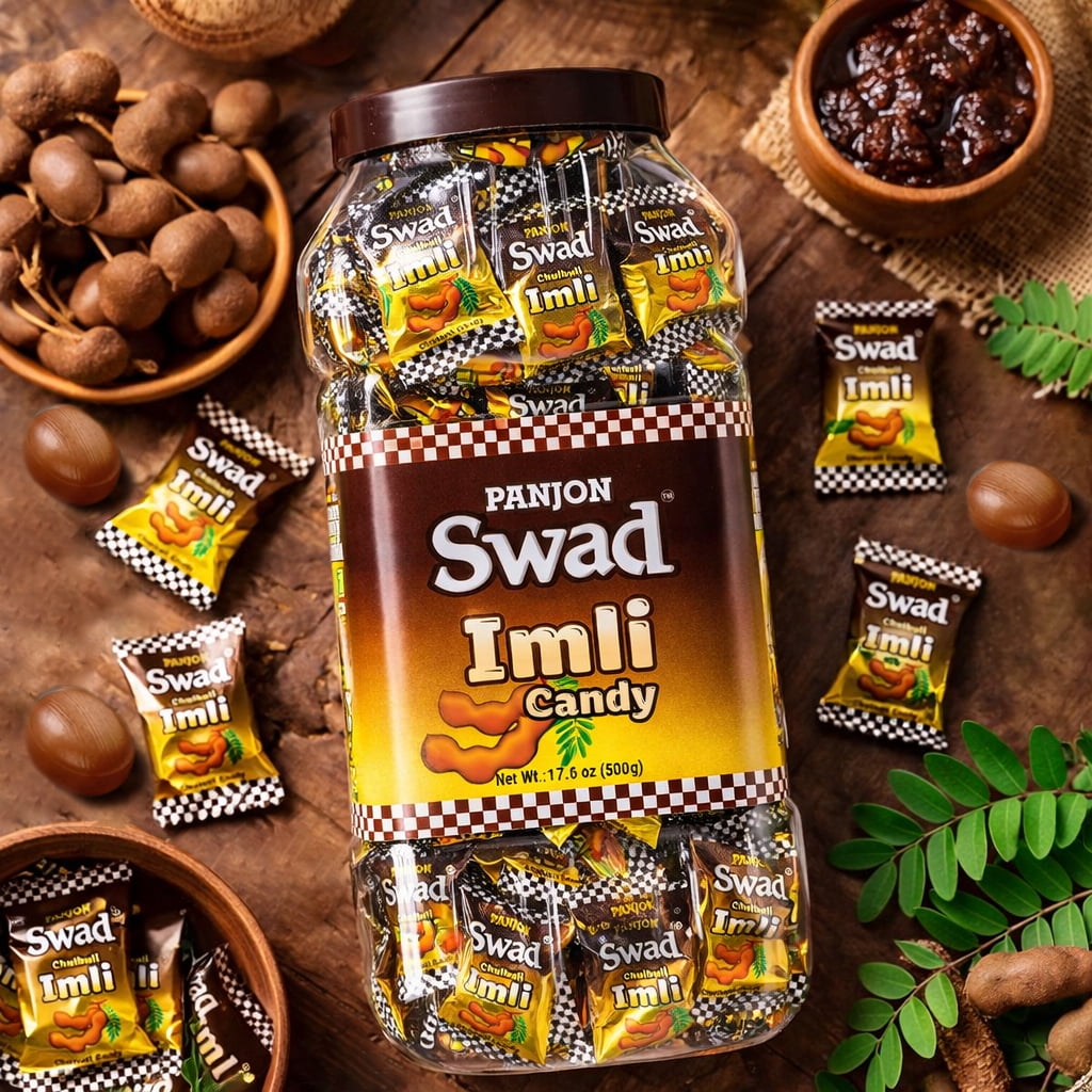 Panjon Swad Imli Candy 500g Jar – Tamarind Flavor Hard Candy | Sweet & Tangy Treat