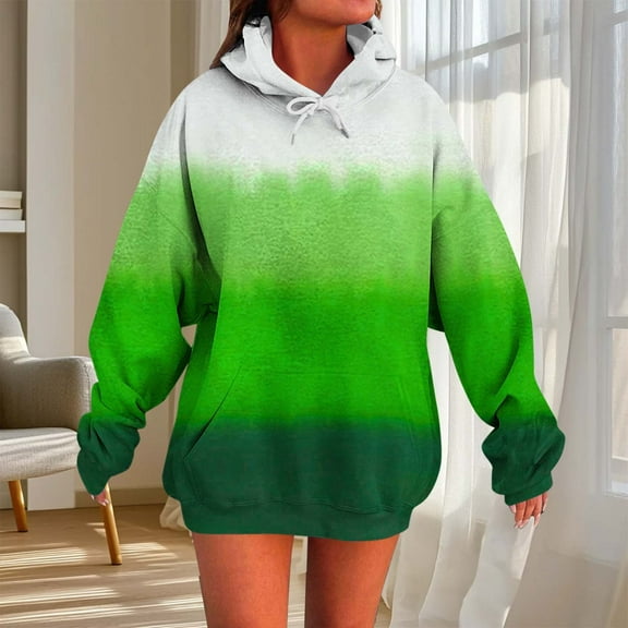Trushirts Women's Green Ombre Hoodie S - Oversized Stretchy Polyester Spandex, Kangaroo Pocket, Trendy Casual Loungewear