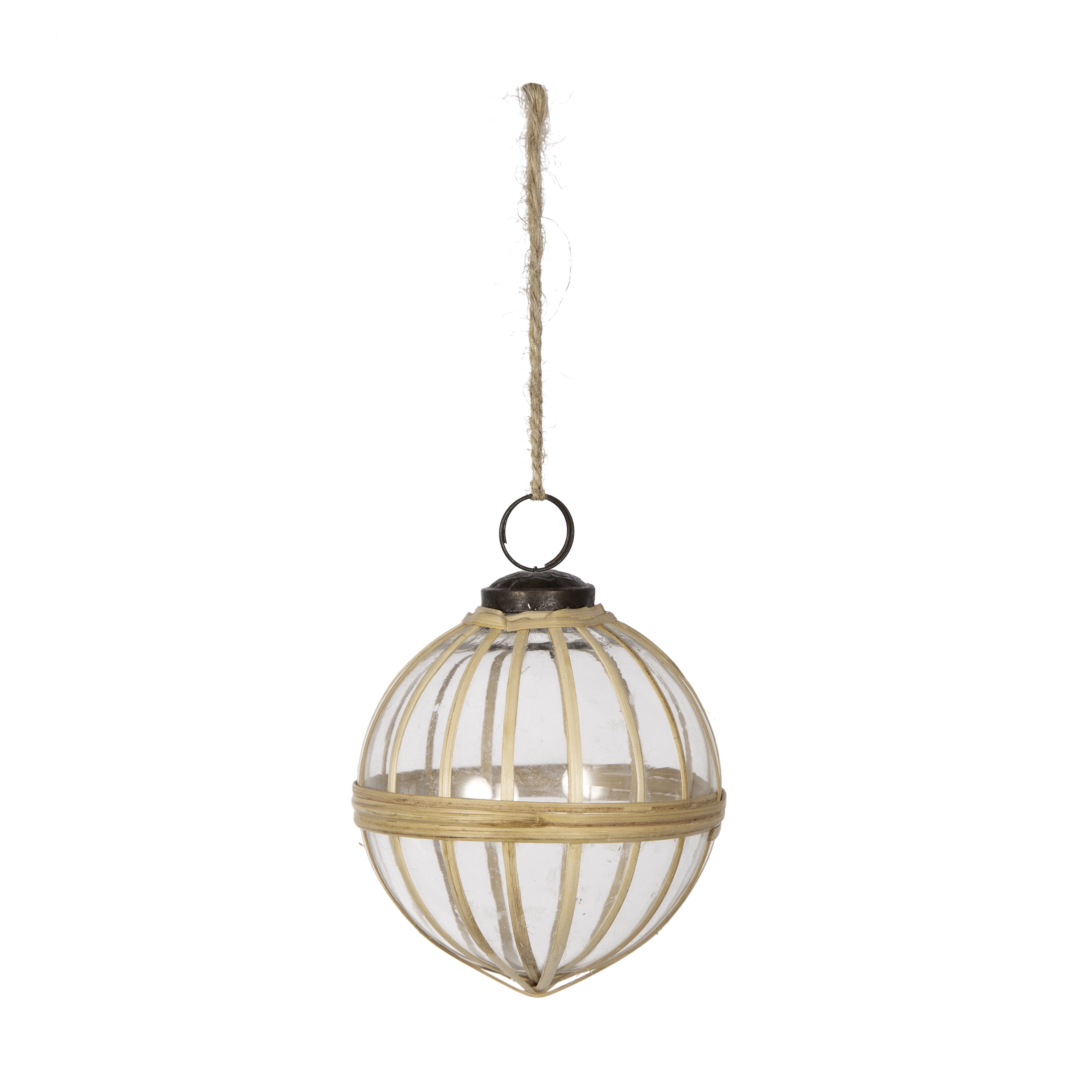 Glass and Cane Christmas Ball Ornament 3.8 Inch Rustic Natural Texture Tree Garland Decor
