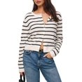 thumbnail image 2 of Women Crew Neck Drop Shoulder Button Down Cropped Knit Cardigan Black & White S, 2 of 7