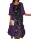 thumbnail image 3 of Vestido midi floral fluido con chaqueta, conjunto de 2 piezas, manga 3/4, vestido de gasa para invitados de boda, cóctel de verano Plus, 3 of 5