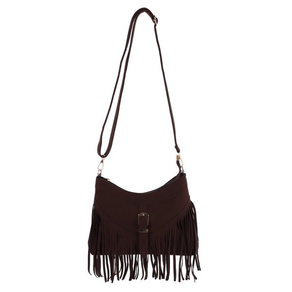 COOPHYA Boho Style Fringe Shoulder Bag in Coffee Color with Adjustable Strap for Everyday Casual Wear