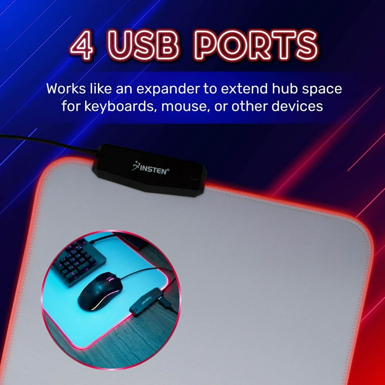 nedbryder Uretfærdighed undersøgelse Insten - RGB Mouse Pad Gaming XXL Extended, LED Soft Cloth with 4 USB Port  Mat, Ergonomic Anti-Slip Rubber Base, White 31.5 x 12 x 0.12 in -  Walmart.com
