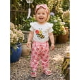 thumbnail image 4 of Cenuakty Baby 3M 6M 12M 18M 24M Girl Summer Outfits Fashionable Short Sleeve Bee Floral Print Romper with Pants, Headband 3Pcs Set, 4 of 9