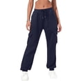 thumbnail image 2 of Women's Sweatpants Baggy Casual High Waisted Workout Athletic Bottom Joggers Pants with Pockets, Cargo Style Sport Pants for Women, Elastic Waist,Navy,XL, 2 of 6