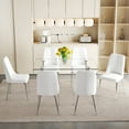thumbnail image 3 of 2 Style Option Modern Dining Table Set with White PU Chairs 6 Seater Tempered Glass Table Silver Metal Legs for Dining Room Kitchen,White, 3 of 10