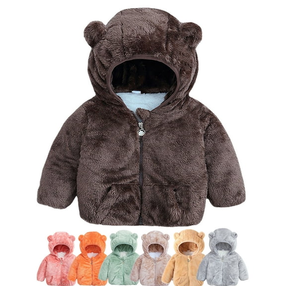 Toddler Girl Boy Fleece Hooded Jacket Kid Coat Thick Warm Cardigan Snowsuit Tops Outwear 1-6Y