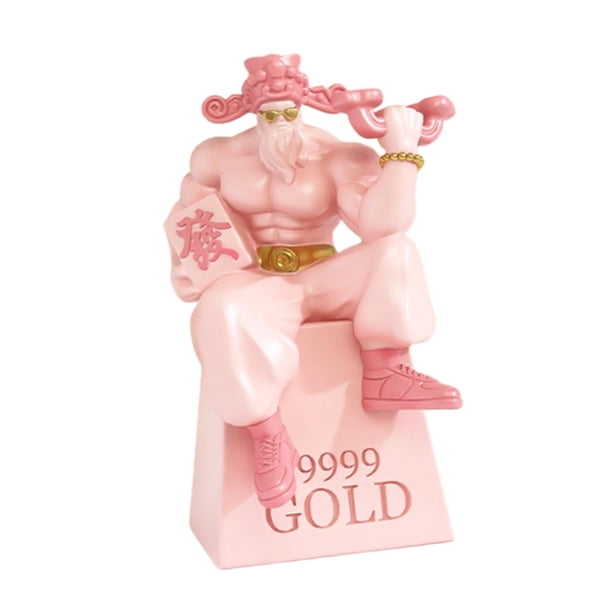 God of Wealth Statue Figurina decorativa Centro de mesa Ornamento de escritorio Cai Shen Escultura para el estante del gabinete regalo de escritorio rosa