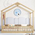 thumbnail image 2 of Double Twin Size House Bed with Roof, Wooden Montessori Floor Bed with Fence Guardrails, Twin Bed Frame Two Shared Beds for Kids Boys Girls Bedroom, Without Door Design, Natural, 2 of 7