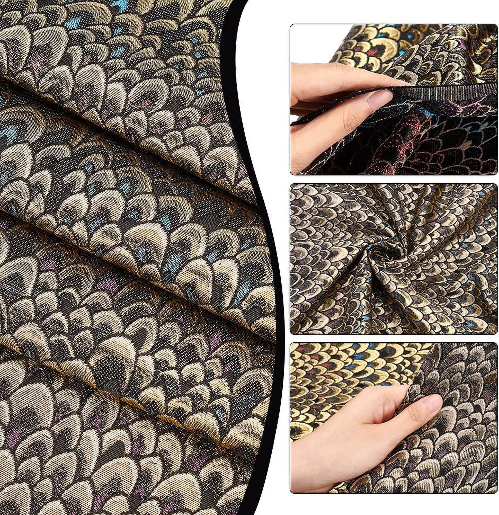 1m Jacquard Polyester Fabric 1Yard Fish Scales Gild Fabric for Upholstery 58.2 Inch Width Vintage Lace Embroidered Fabric for DIY Bag Decorative Home Accents Pillow Dress Sewing Accessories Gold