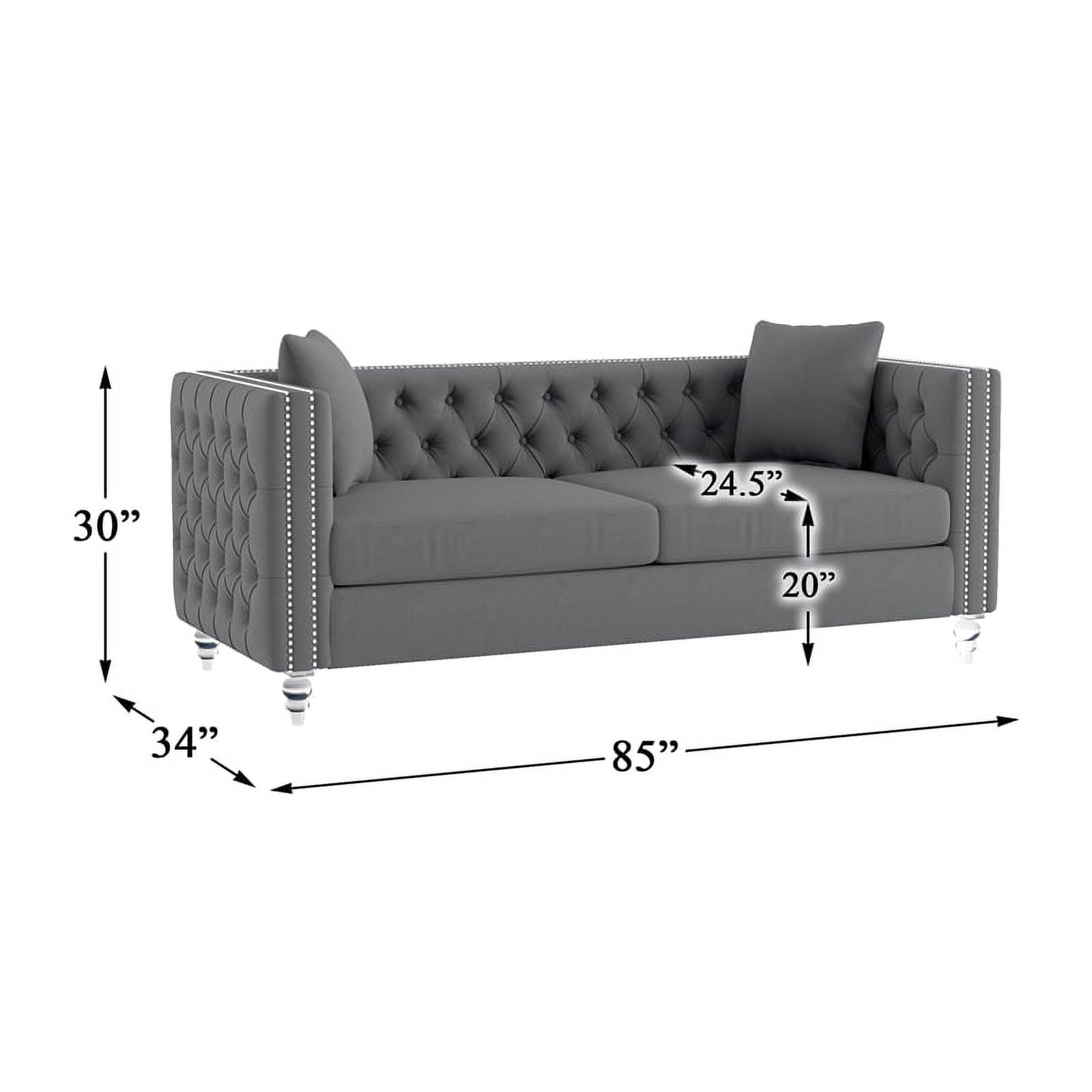 Lexicon Orina Button Tufted Velvet Sofa in Gray