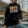 thumbnail image 2 of Cool Aunt Club, Association of Aunties Themed, Groovy Retro Wavy Text Merch Gift, Black Hooded Sweatshirt or Hoodie, Large, 2 of 5