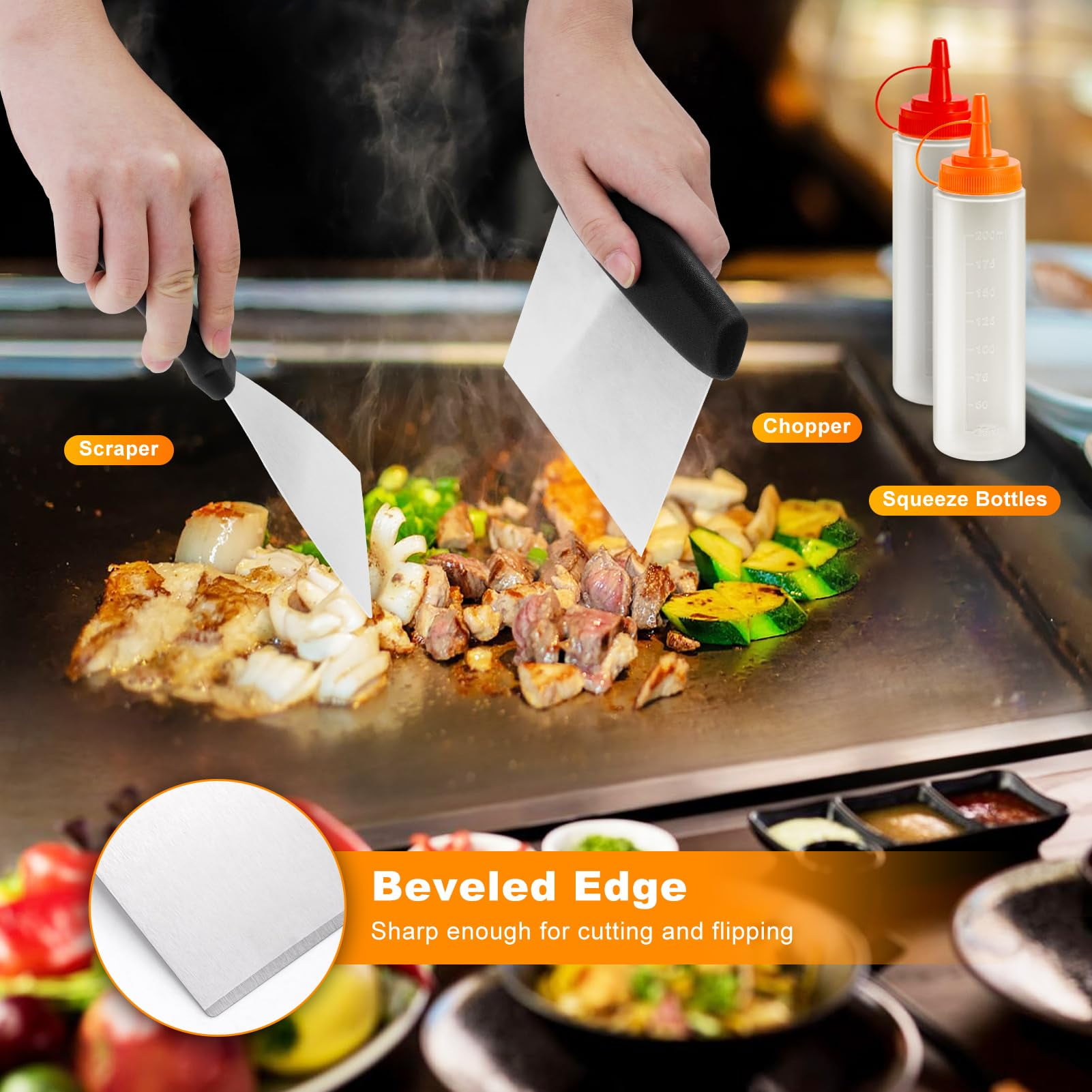 Griddle Accessories for Blackstone, Upgraded 401&402 Extra-Thick Stainless Steel BBQ Grill Tool Gift Set for Blackstone and Camp Chef-13 Pcs