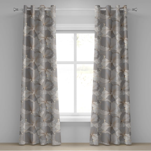 Ambesonne Floral Design Grommet Curtain, Muted Colors Petals, 50"x120", Grey Pale Grey Cream