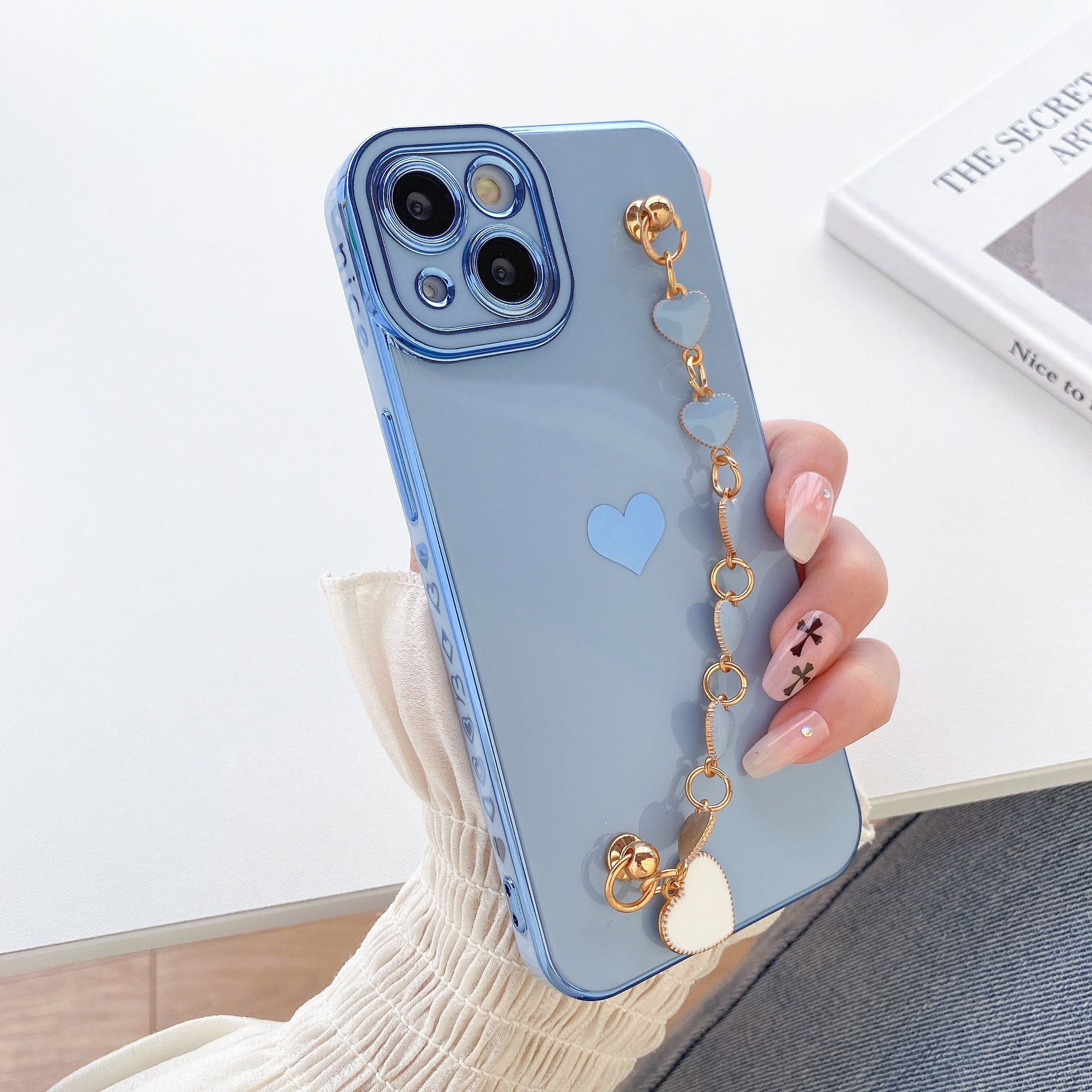 Likiyami (2in1 for Apple iPhone 14 Case Heart for Women Girls Girly Cute  Luxury Pretty Aesthetic Trendy Phone Cases Black and Gold Plating Love  Hearts