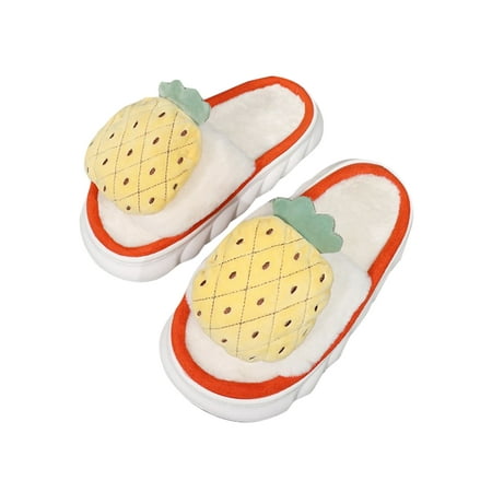 

Daeful Ladies Casual Criss Cross Fuzzy Slippers Indoor Comfort Home Shoes House Flat Warm Shoe Pineapple 8.5-9