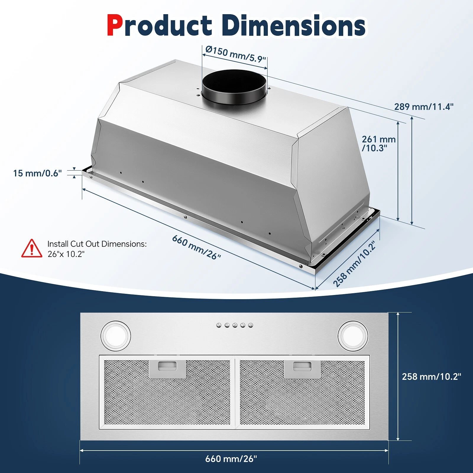30 inch Built in Range Hood Stainless Steel 600 CFM Integrated Rangehood Cooking Vented