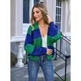 thumbnail image 2 of Womens 2025 Long Sleeve Fall Cropped Cardigan Sweaters Color Block Open Front Casual Loose Knit Outwear Blue S, 2 of 8