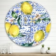 thumbnail image 2 of Designart 'Geometrical Pattern of Lemon Ornament On Blue I' Tropical Circle Metal Wall Art 36x36 - Disc of 36, 2 of 5