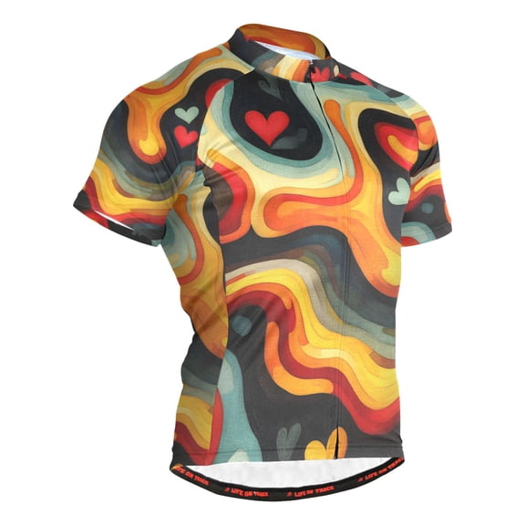 joogoo Tie Dye Hearts Pattern Men's Cycling Jerseys Mountain Bike Short Sleeve Tops L