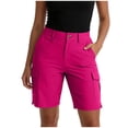 thumbnail image 3 of VBVC Women's High Waist Cargo Bermuda Shorts,Button Fly Utility Hiking Shorts For Women,Ladies Summer Knee Length Workwear Shorts with Pockets,Hot Pink,S-2XL, 3 of 8