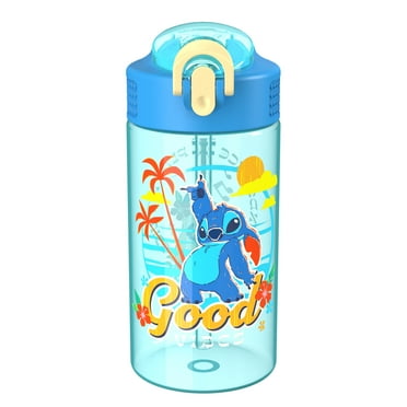 Zak Designs 16oz Stitch Kids Straw Water Bottle, Durable Plastic Park Bottle