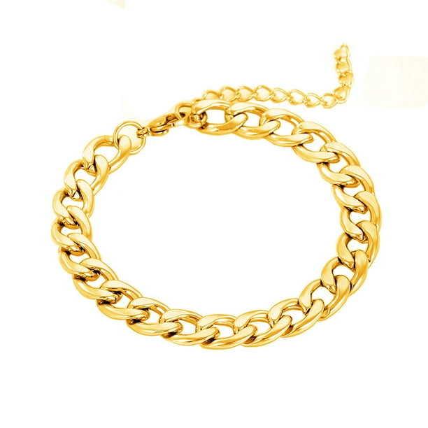 Pulsera unisex con cadena Fígaro de acero inoxidable chapada en oro F de 18 quilates