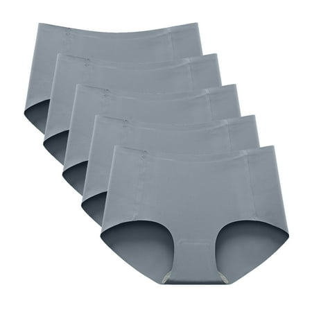 

Gyouwnll 5PC Women s Sexy Non-Trace Ice Silk Breathable Midwaist Solid Color Underwear Gray L
