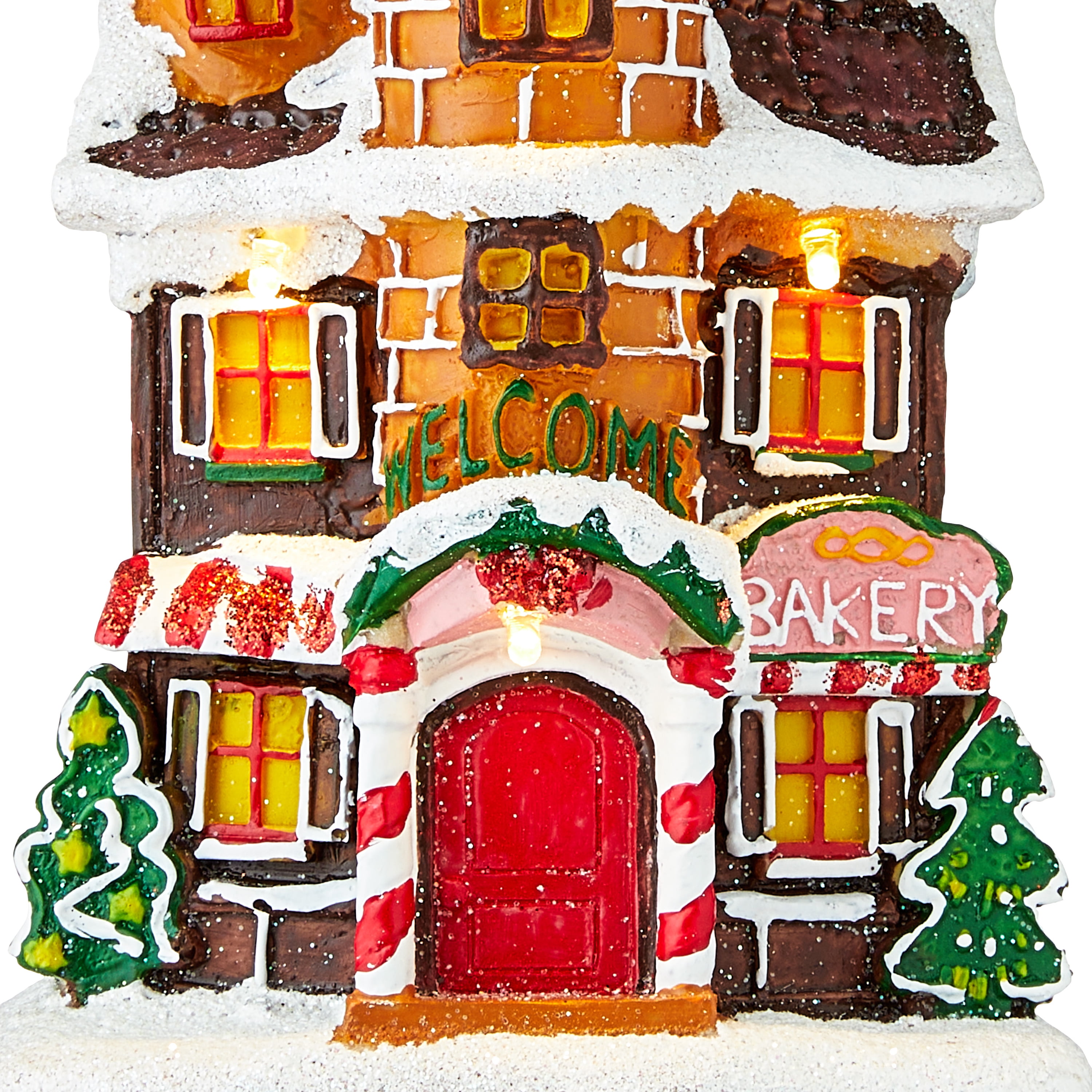 14 Inch Battery-Operated Light-Up Gingerbread House - Handmade Christmas Village Decoration (Style 3)