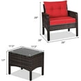 thumbnail image 2 of DORTALA 3 Piece Patio Furniture Set, Outdoor Rattan Wicker Conversation Set with Cushions, Glass Top Coffee Table for Garden Balcony Poolside, Red, 2 of 7
