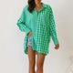 thumbnail image 5 of Camiseta De Gran Tamaño Camisa casual a cuadros para mujer Colorblock Camisa mezclada de algodón Blusas Traje de vacaciones Ygjytge Verde Xl para Mujer, 5 of 6
