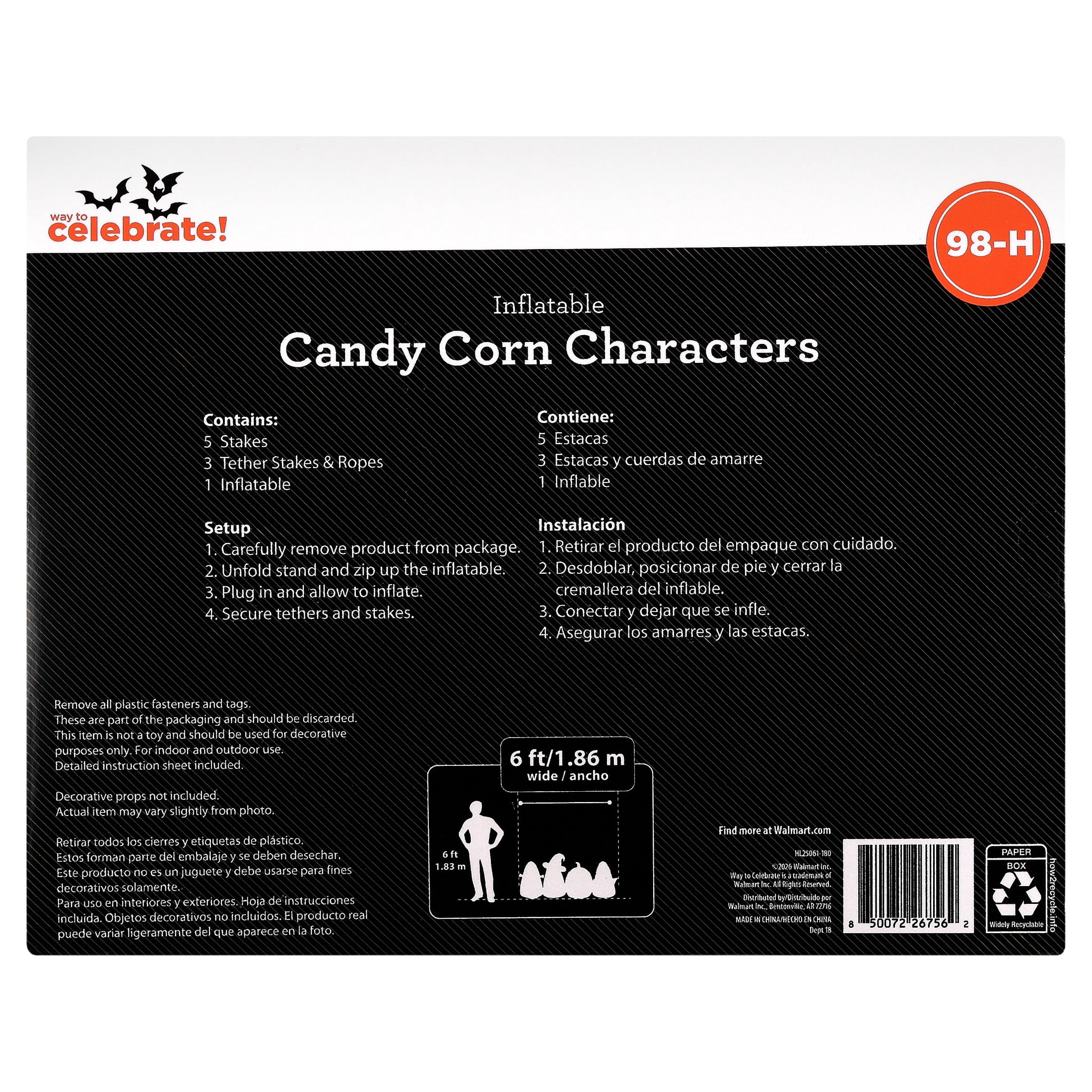 Candy Corn Characters Airblown Yard Inflatable, Multicolor, 6', Halloween by Way To Celebrate