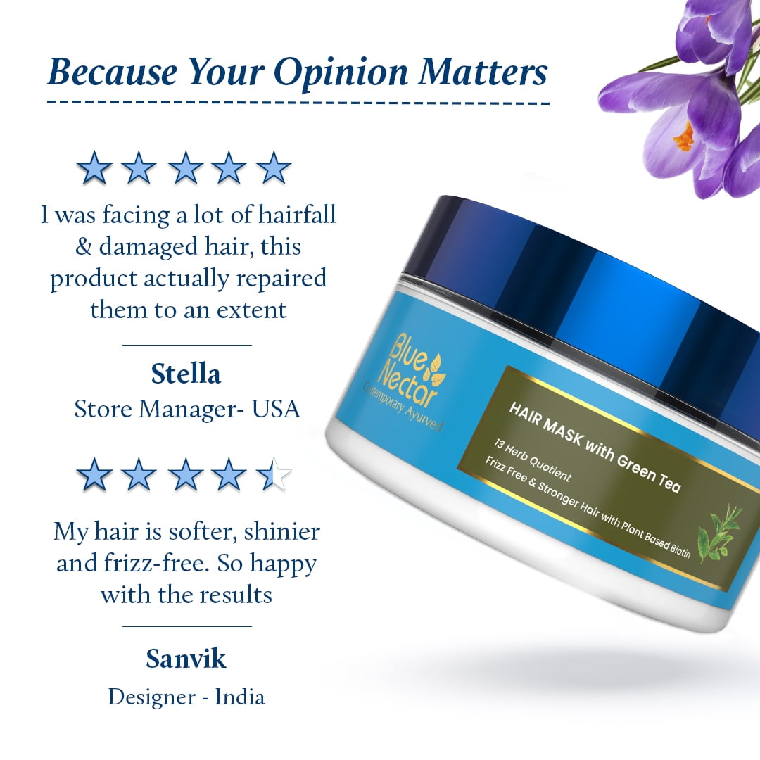Blue Nectar Anti Frizz Hair Mask for Dry & Frizzy Hair | Enriched with Natural Biotin for Hair Growth (13 herbs, 7 Oz)