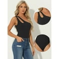thumbnail image 2 of Unique Bargains Women's Leotard Shirt One Shoulder Ribbed Knit Slim Fit Tank Tops Bodysuit M Black, 2 of 6