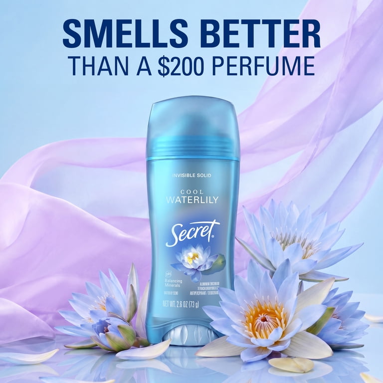 Secret Invisible Solid Antiperspirant Deodorant Stick for Women Waterlily Scent 2.6 oz