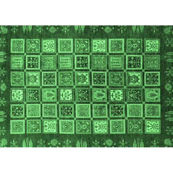 Ahgly Company Indoor Rectangle Abstract Emerald Green Modern Area Rugs, 5' x 7'
