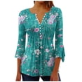 thumbnail image 2 of Teissuly Women's Fashion Printed T-shirt 3/4 Sleeves Blouse V-Neck Casual Tops, 2 of 5